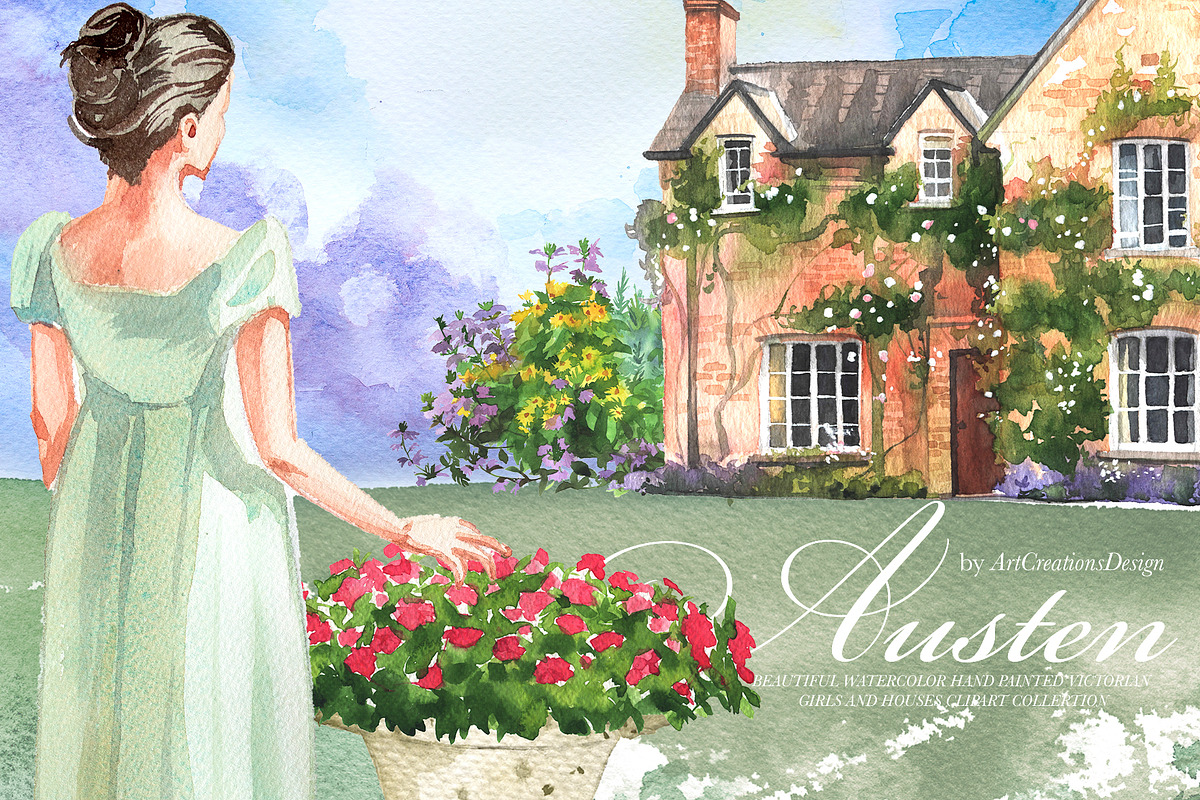 Watercolor Austen Clipart Set, a Person Illustration by ArtCreationsDesign (Photo 12 of 22)
