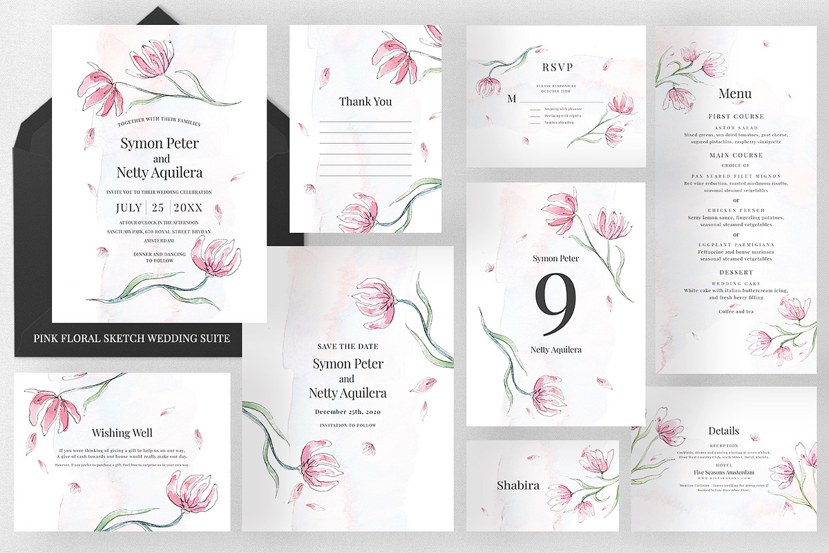 Pink Floral Sketch Wedding Suite, an Invitation Template by Azka Creative (Photo 1 of 5)