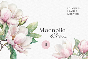 Watercolor Magnolia Bouquet, a Decorative Illustration by ThaismotaCreativeCo
