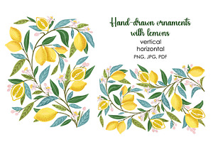 Two hand-drawn ornaments with lemons, a Decorative Illustration by KupalinaArt