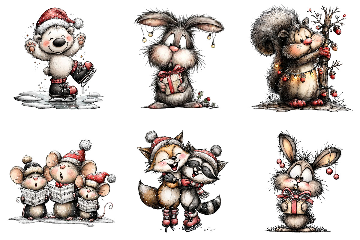 Whimsical Christmas Animals Clipart, an Illustration by DreamArtGraphic (Photo 3 of 4)