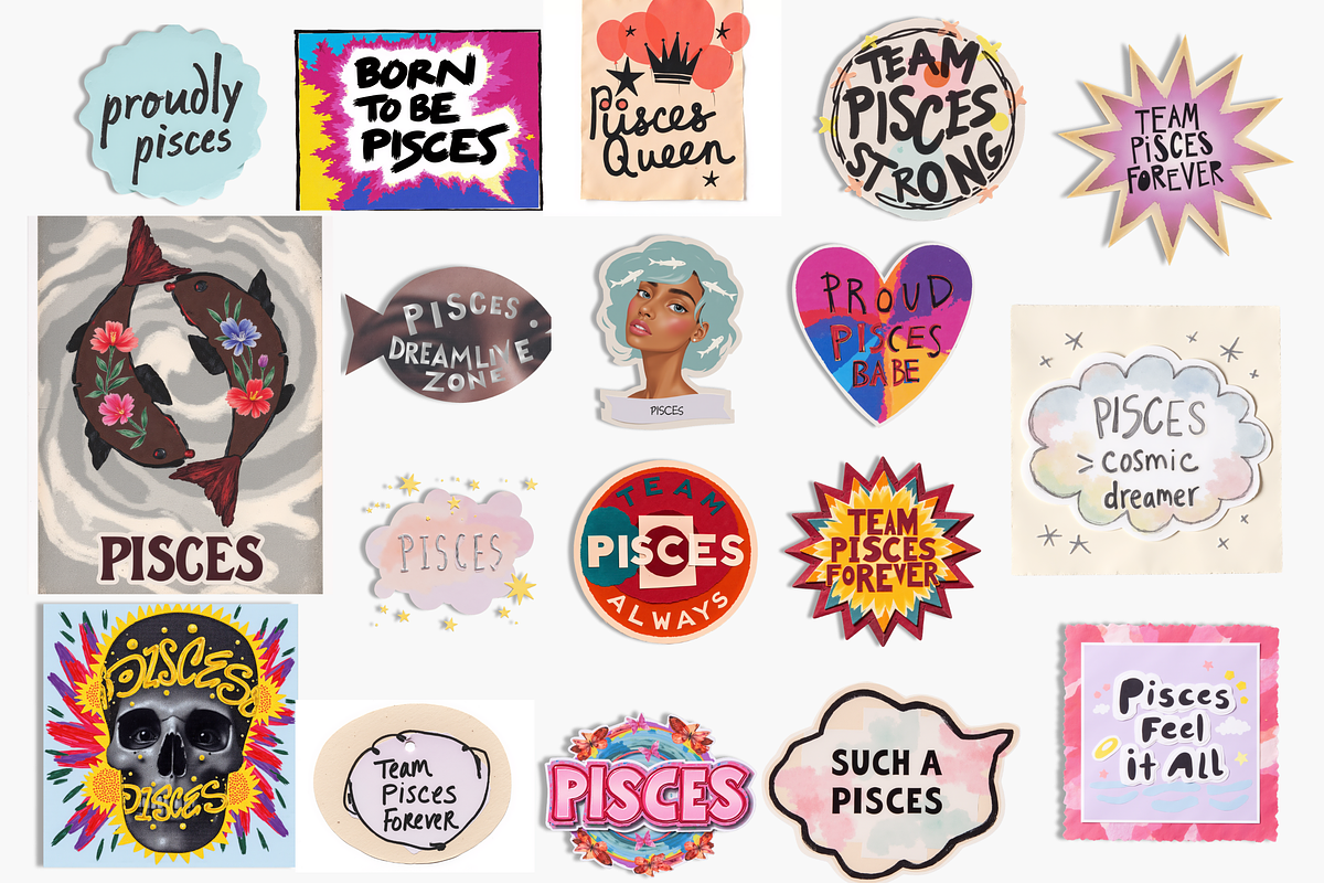 Pisces Editorial Sticker Set, a Person Illustration by Jakayla Digital Co (Photo 4 of 10)