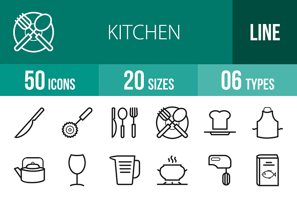 50 Kitchen Line Icons