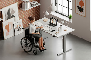 Professional woman in wheelchair wor, a Business Photo by angellodeco