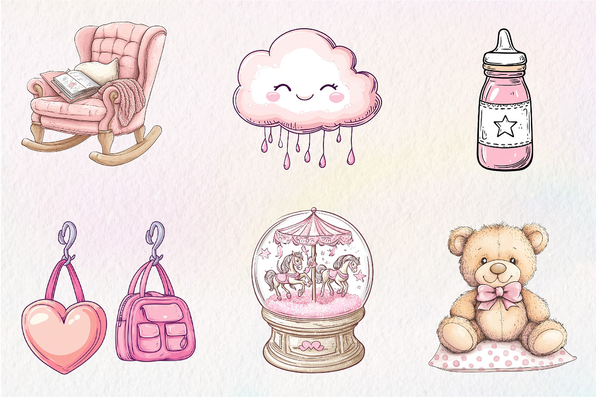 Pink Baby Girl Nursery Clipart, an Illustration by CreationArt (Photo 3 of 5)