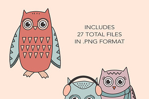 Cute Owls Clip Art, Winter Owls