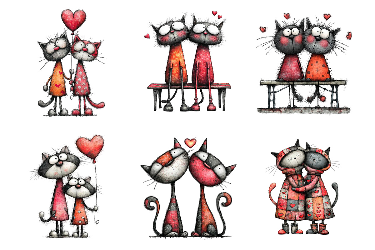 Valentine Romantic Cat Couple Clipar, an Illustration by SinaCreation (Photo 3 of 11)
