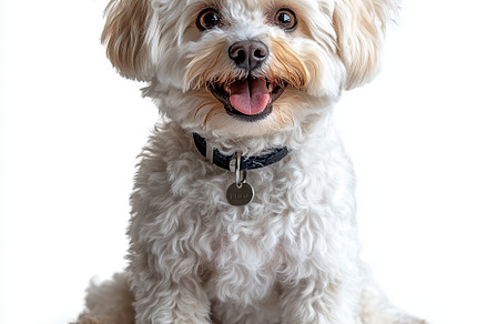 Happy White Fluffy Dog Sitting Smili, an Animal Photo by Pixeness