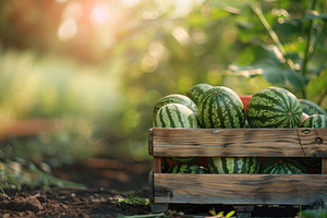 Watermelons in wooden crate, a Food & Drink Photo by AlyaAnd
