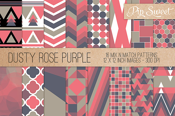 Dusty Rose Purple 16 Pattern Set preview 5
