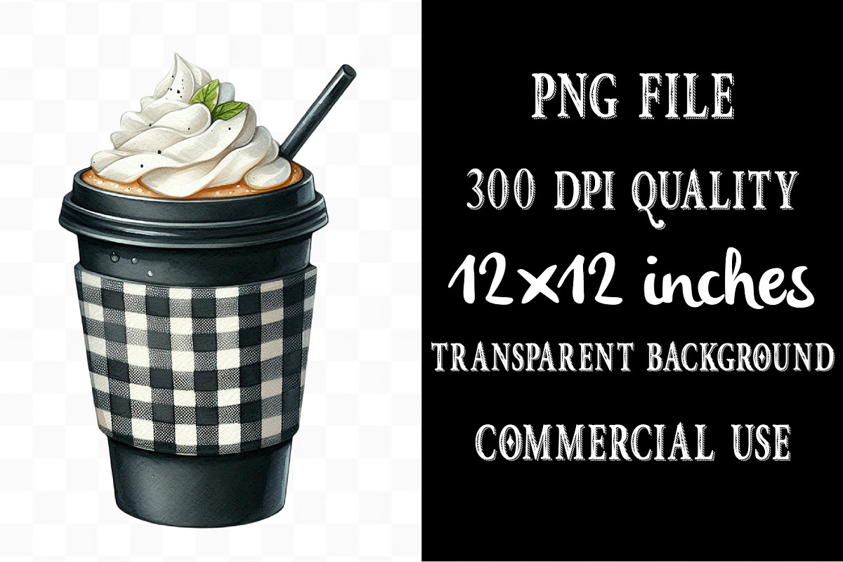 Watercolor Black Gingham Autumn PNG, an Illustration by Designking (Photo 4 of 4)