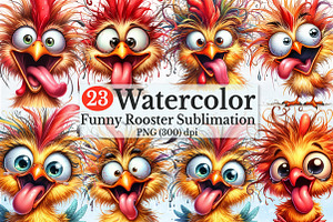 Watercolor Funny Rooster Clipart, a Seasonal Illustration by Rose Art