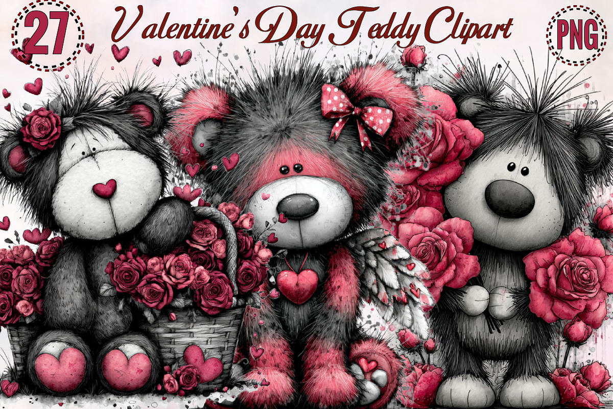 Valentine’s Day Teddy Clipart Bundle, an Illustration by SVGArt (Photo 1 of 8)