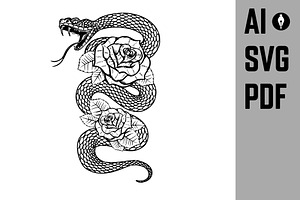 Snake On The Background With Roses.