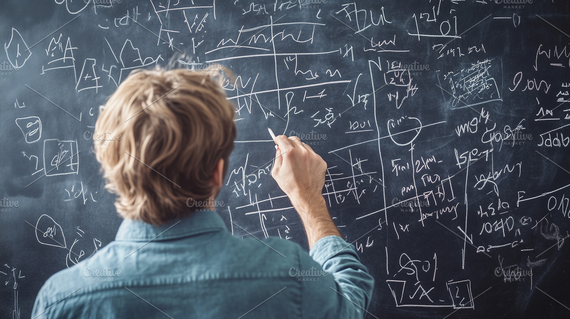 Man solving complex mathematical, a School & Education Photo by MistyDay