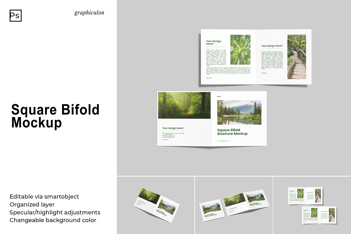 Square Bifold Brochure Mockup, a Books & Magazine Mockup by Graphiculon (Photo 1 of 11)