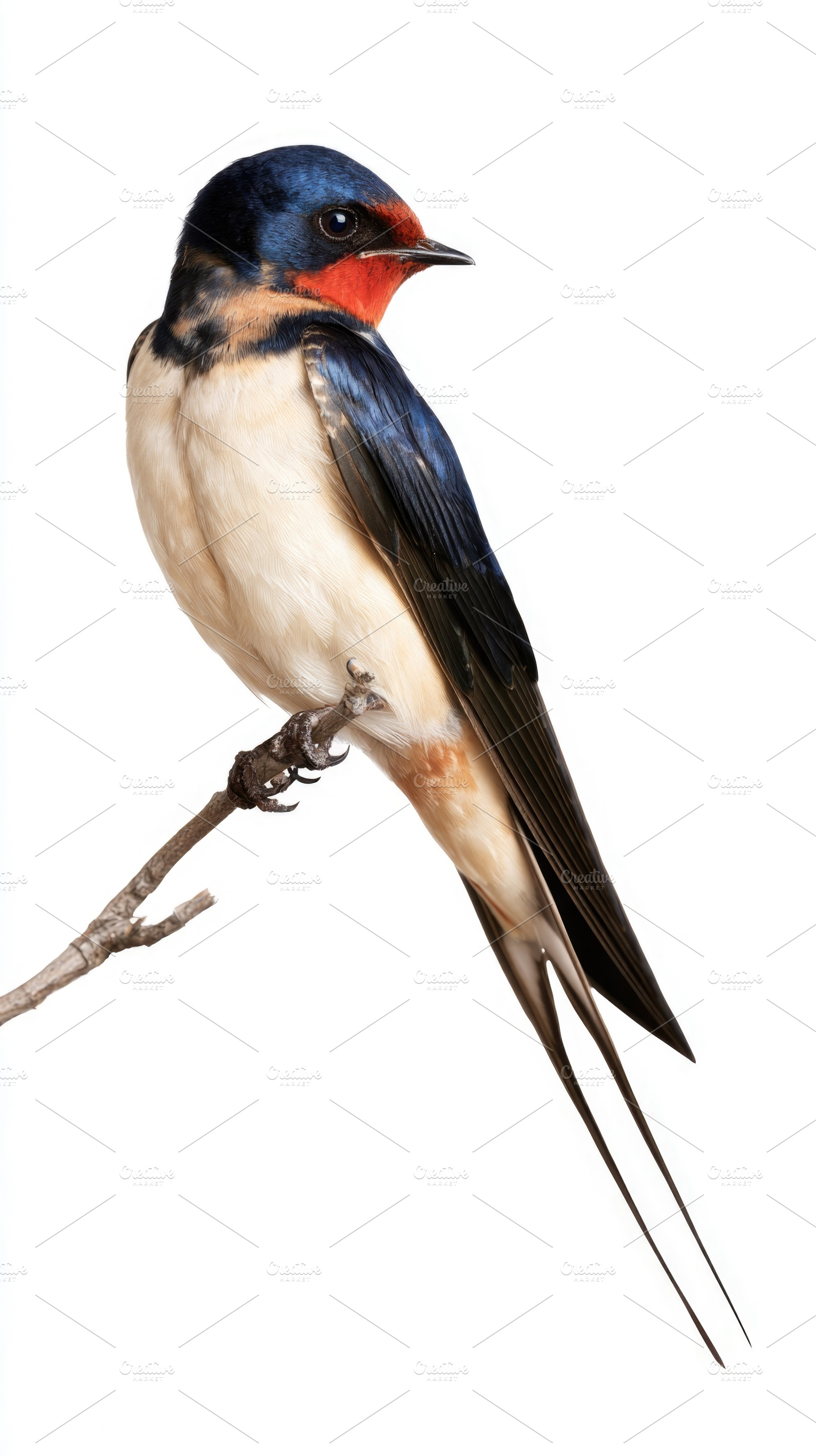 Barn swallow perched on branch isolated on white background, an Animal Photo by José Manuel Gelpi