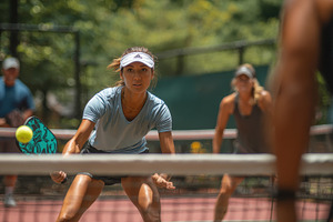Woman playing pickleball intense foc, a Photo by Pixeness Studio