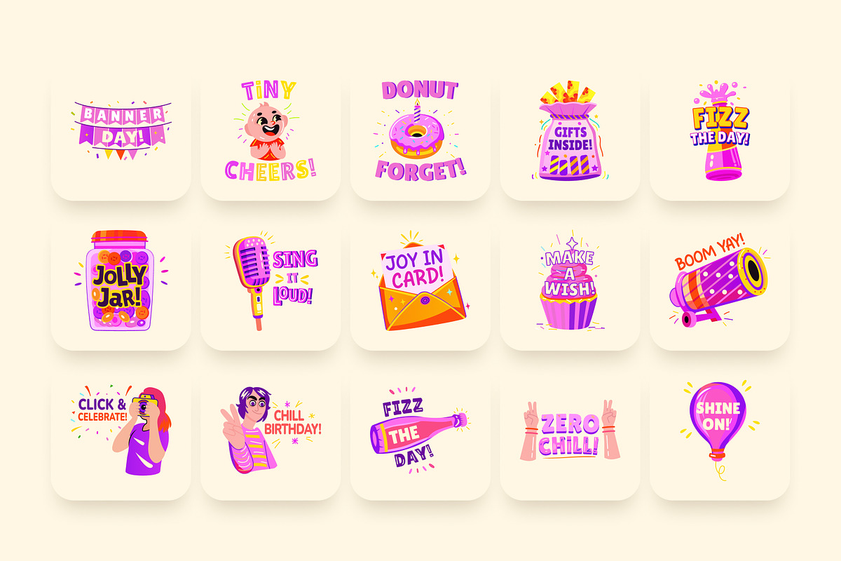 Birthday Sticker Set, an Emoji Icon by Brickclay (Photo 6 of 8)