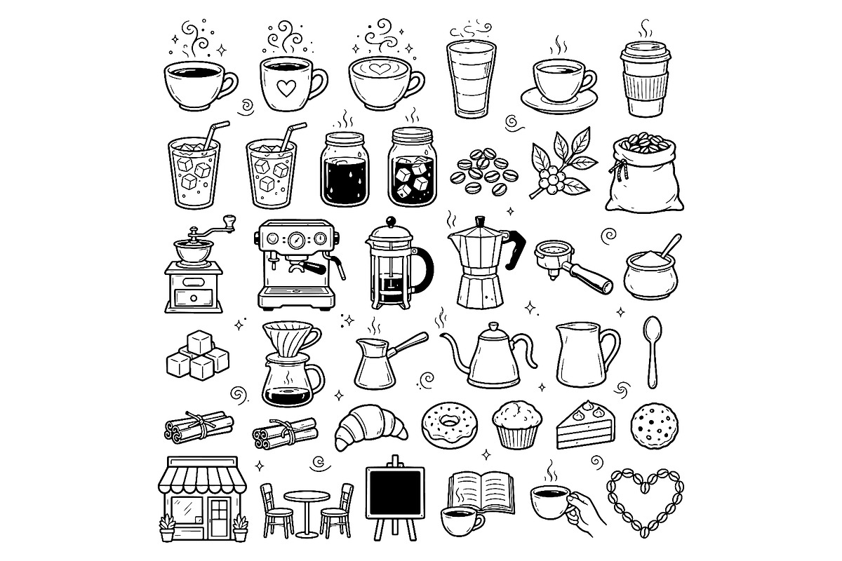 Cute doodle cartoon coffee shop, a Food Illustration by Voodz_shop (Photo 1 of 3)