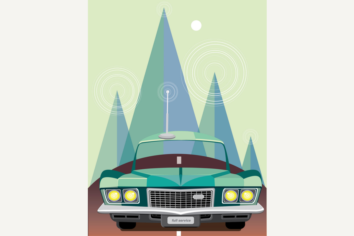 Retro car in mountains, an Illustration by Alex and Aris