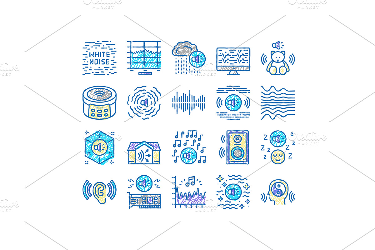 White Noise Hearing set Icons hand, an Object Illustration by pikepicture