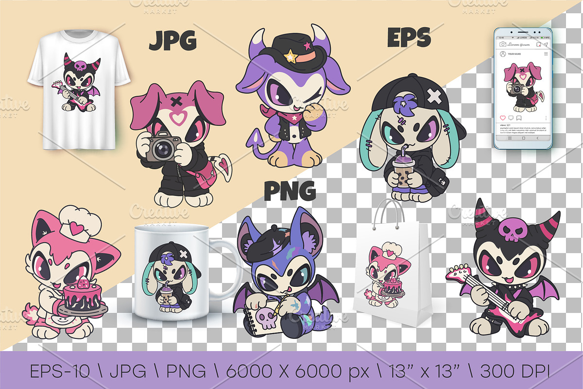 Chibi animals 12. Tshirt, PNG., an Animal Illustration by KENO Mascots (Photo 2 of 6)