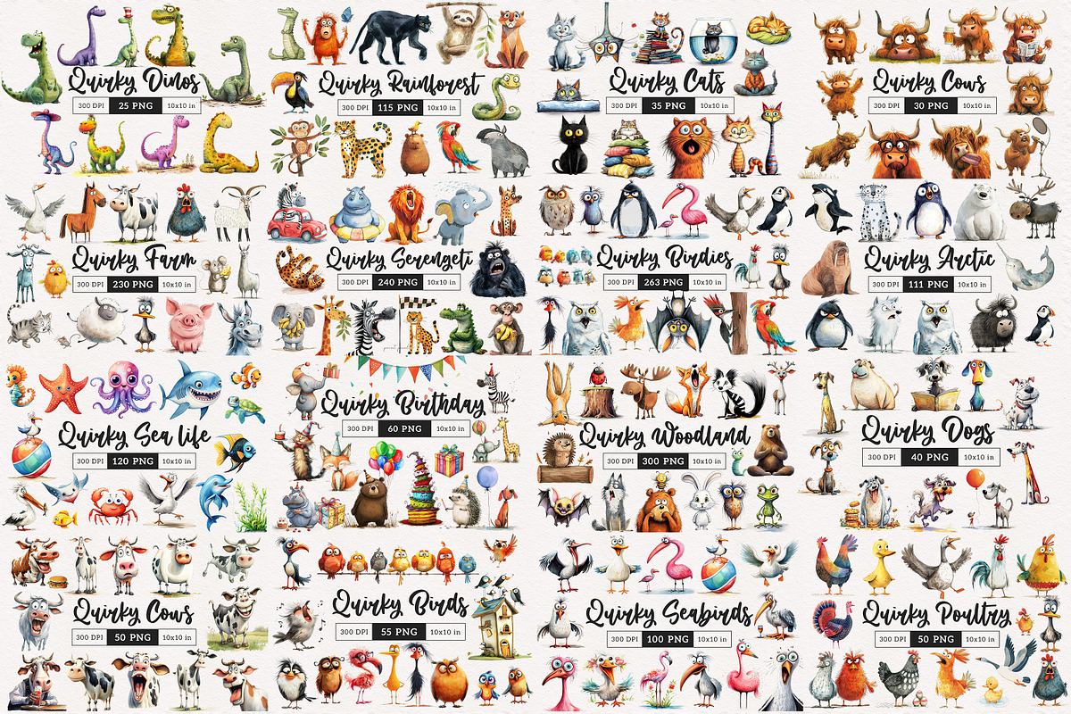Quirky Animals Mega Bundle, an Animal Illustration by PaintPixelCo (Photo 2 of 15)