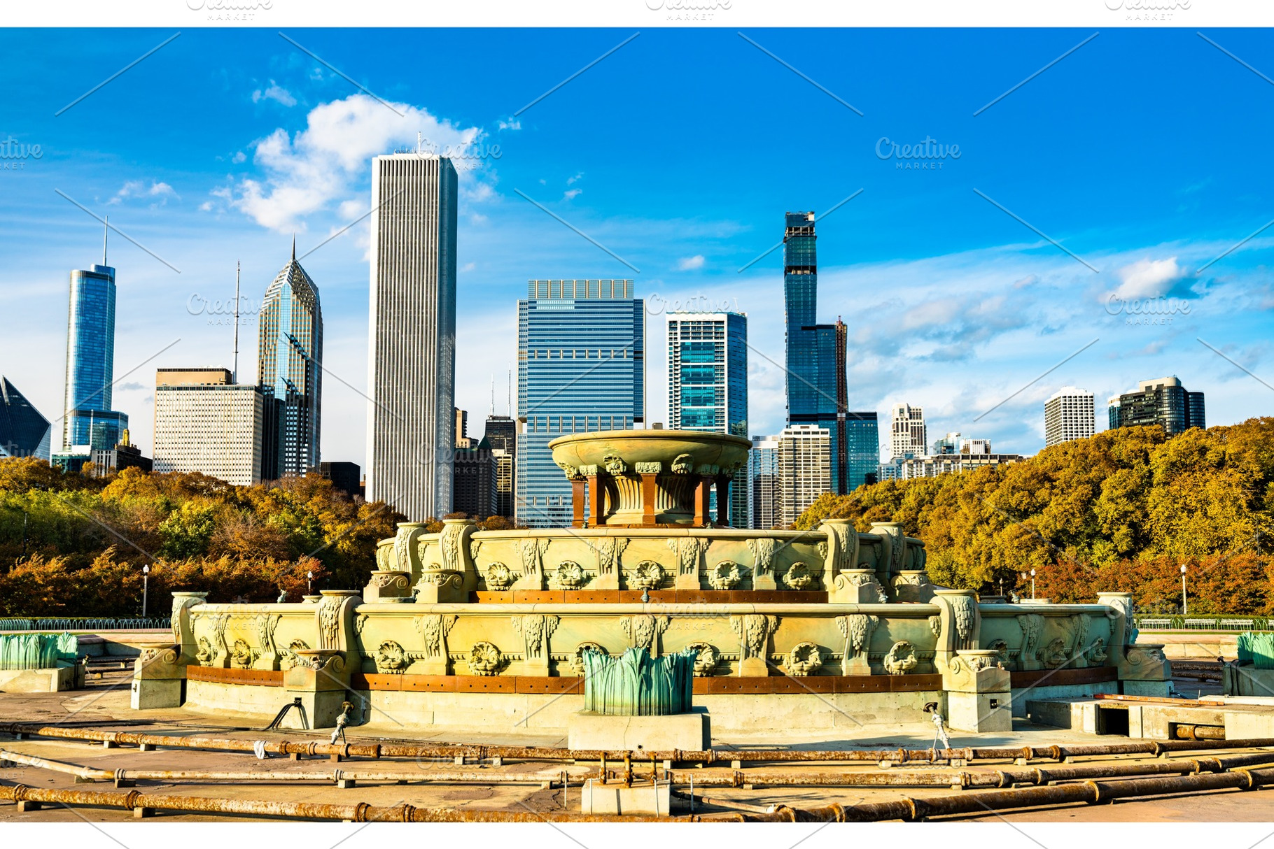 Skyline of chicago and buckingham containing chicago, skyline, and, an Architecture Photo by Leonid Andronov