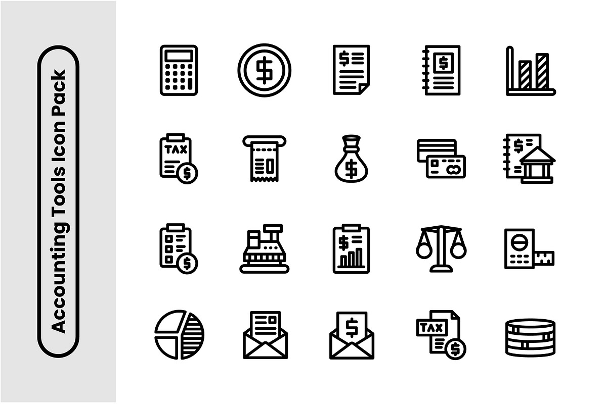 Accounting Tools Thick Line Icon Set, an Icon by Decta Store