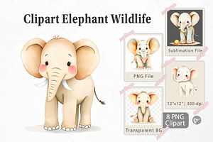 Watercolor Clipart Elephant Wildlife, a Graphic by Artnoy