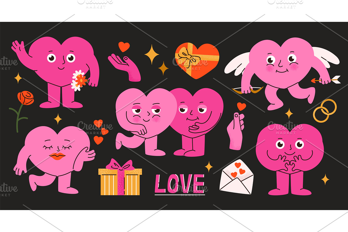 Doodle love character. Heart shaped, an Illustration by winwin.art