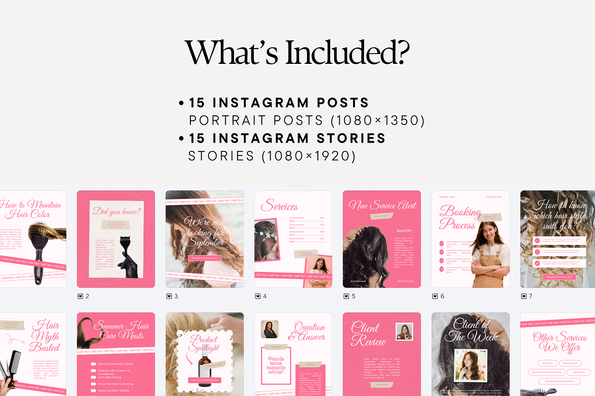 Pink Hair Salon Instagram Templates, a Social Media Template by Anna Design Studio (Photo 2 of 9)