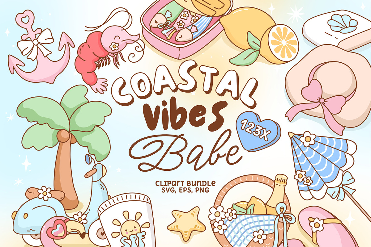 Coquette Coastal Summer Bundle, a Seasonal Illustration by Huxmay (Photo 1 of 7)