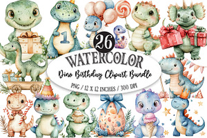 Dino Birthday Clipart Bundle, an Illustration by Designking