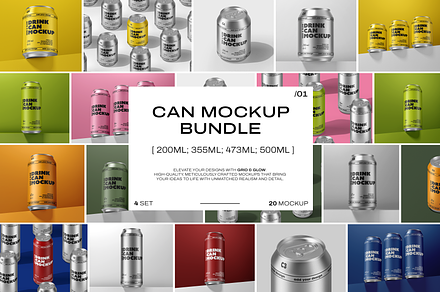 Can Mockups Bundle v.01, a Packaging Mockup by Grid & Glow