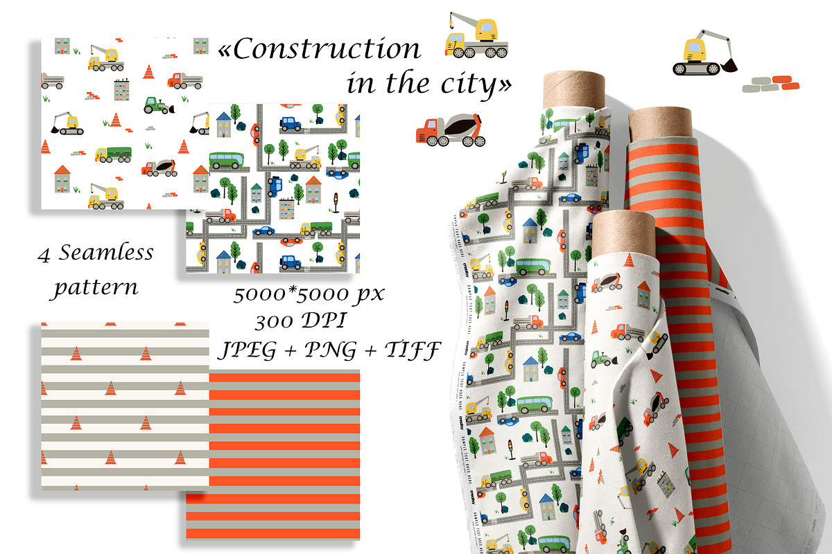 Kids Construction Seamless Patterns, a Pattern Graphic by Oksana Dovhopol Art (Photo 1 of 13)