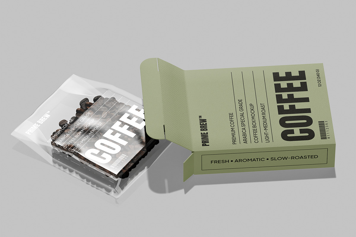 Premium Coffee Box with Pouch Mockup, a Packaging Mockup by Permadi Creative (Photo 3 of 5)