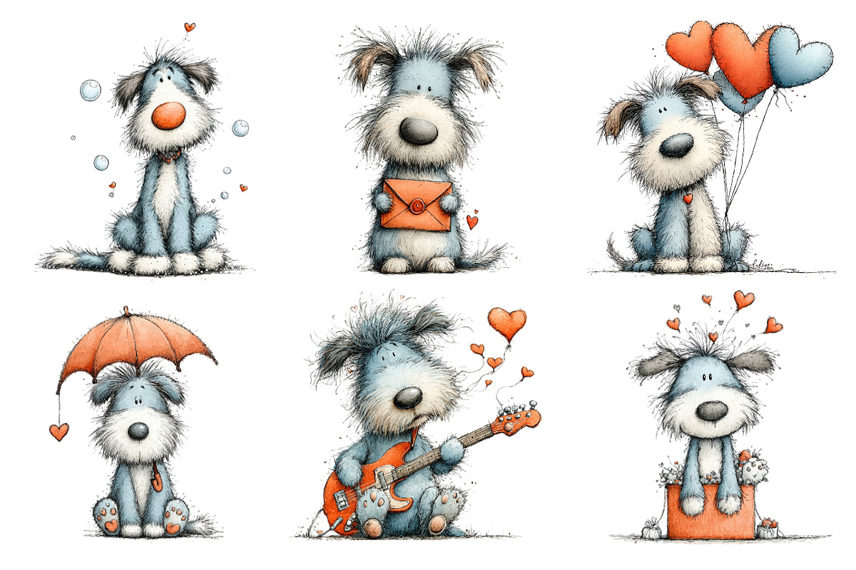 Cute Whimsical Valentine Fluffy Dogs, an Illustration by SinaCreation (Photo 3 of 11)