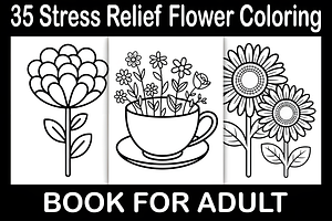 Stress Relief Flower Coloring Book, a Decorative Illustration by Design Station
