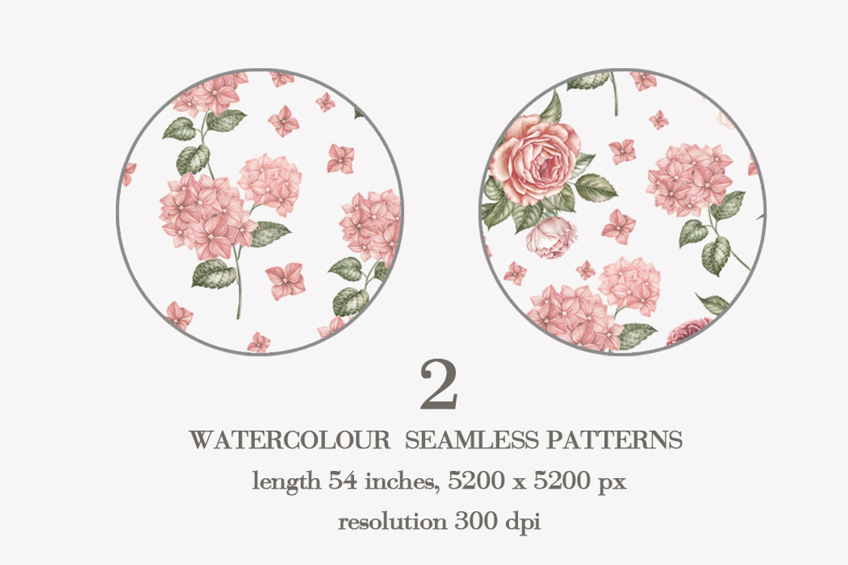 4 patterns roses and hydrangea, a Pattern Graphic by Kotkoa (Photo 3 of 7)