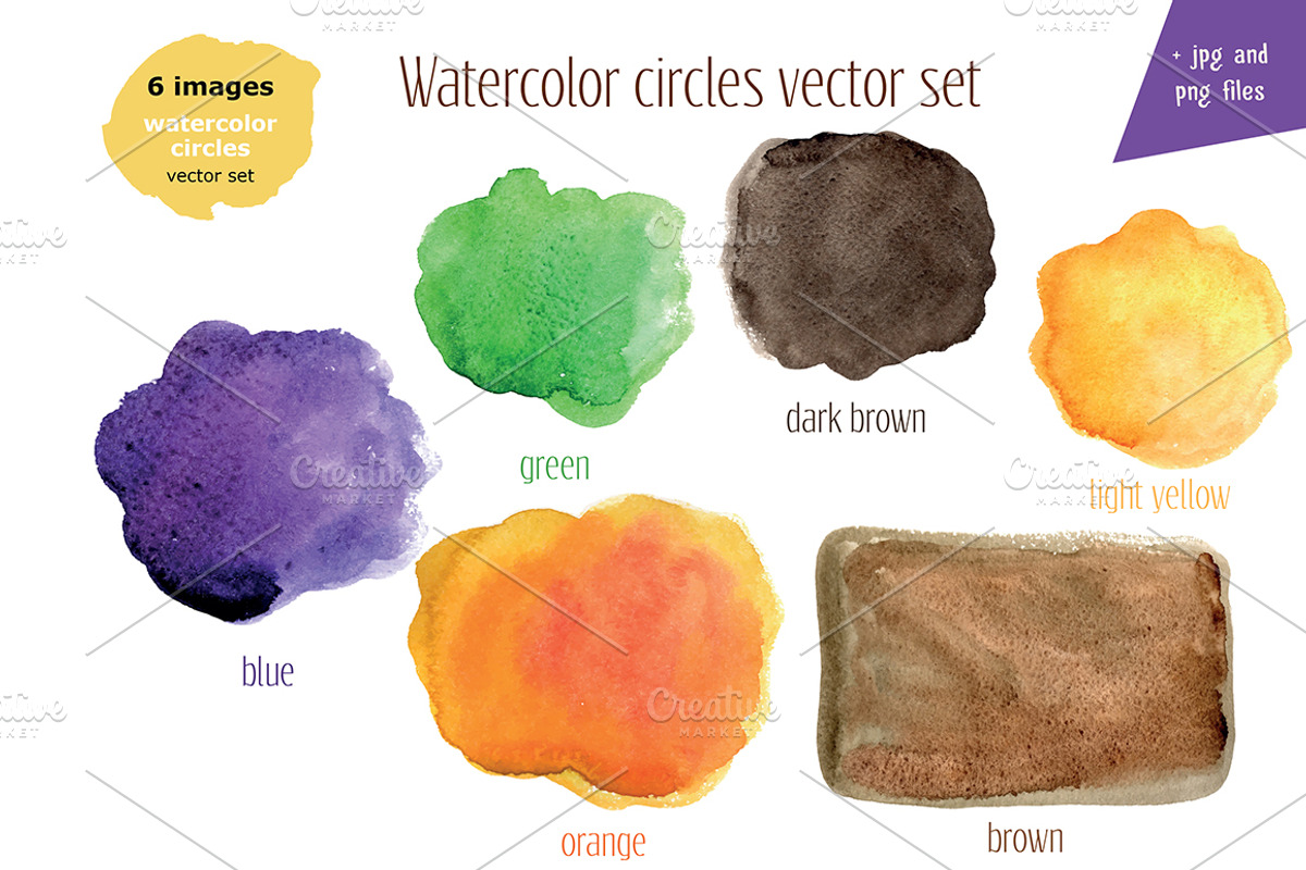 Watercolor circles vector set, a Decorative Illustration by miminoshka (Photo 2 of 7)