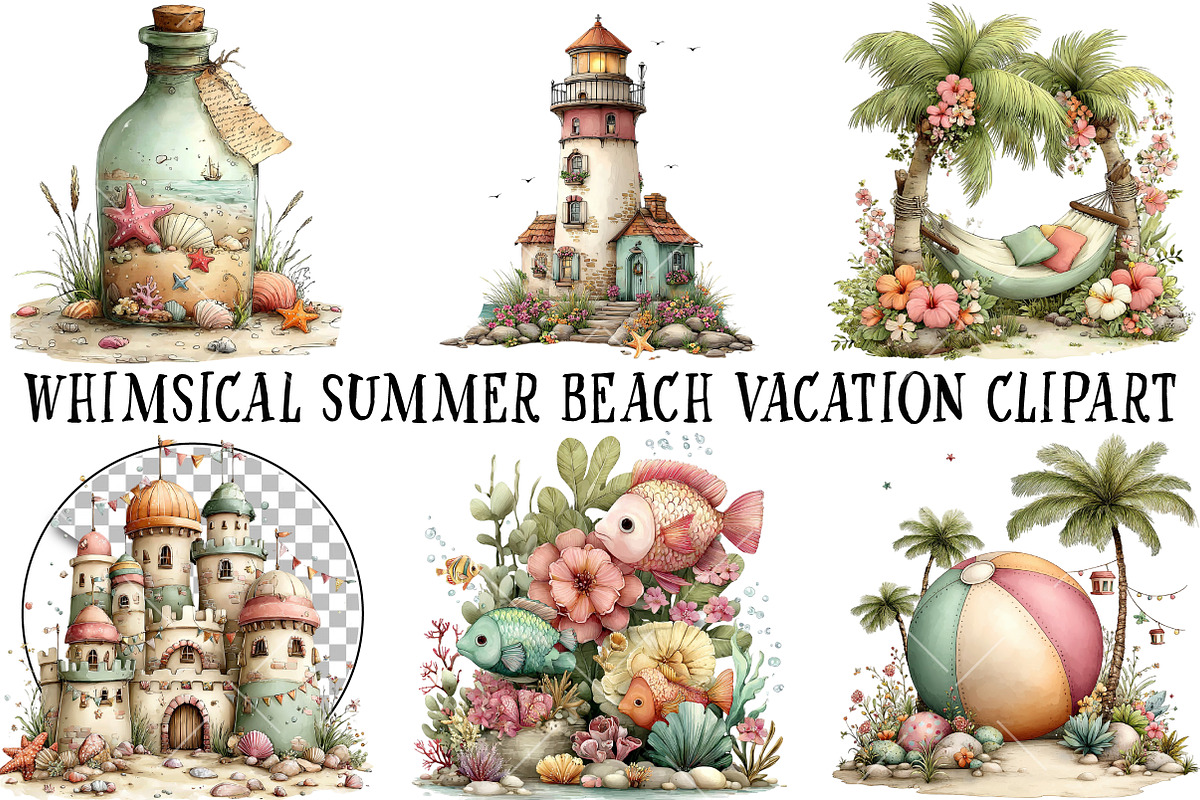 Whimsical Summer Beach Vacation Clip, an Illustration by OK Design (Photo 2 of 6)