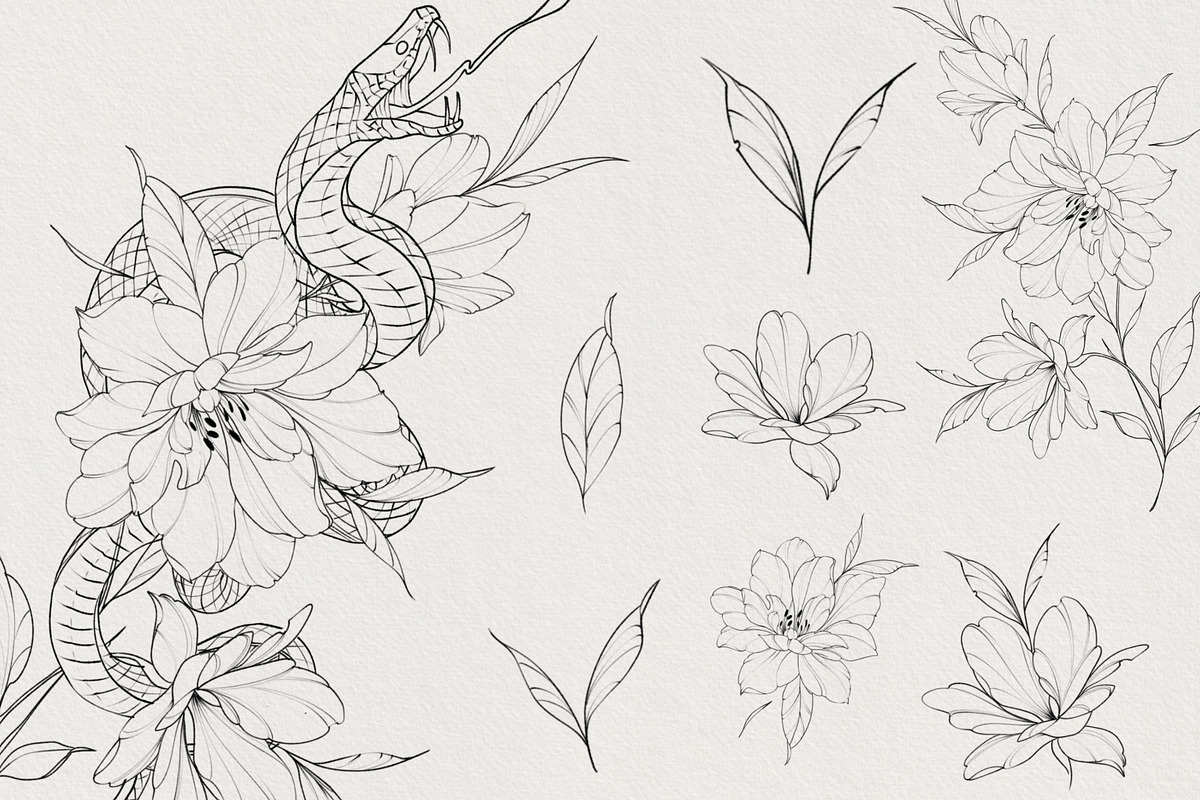 100illustrations Snakes with flowers, a Decorative Illustration by AnnaPolitmerskaja (Photo 4 of 6)