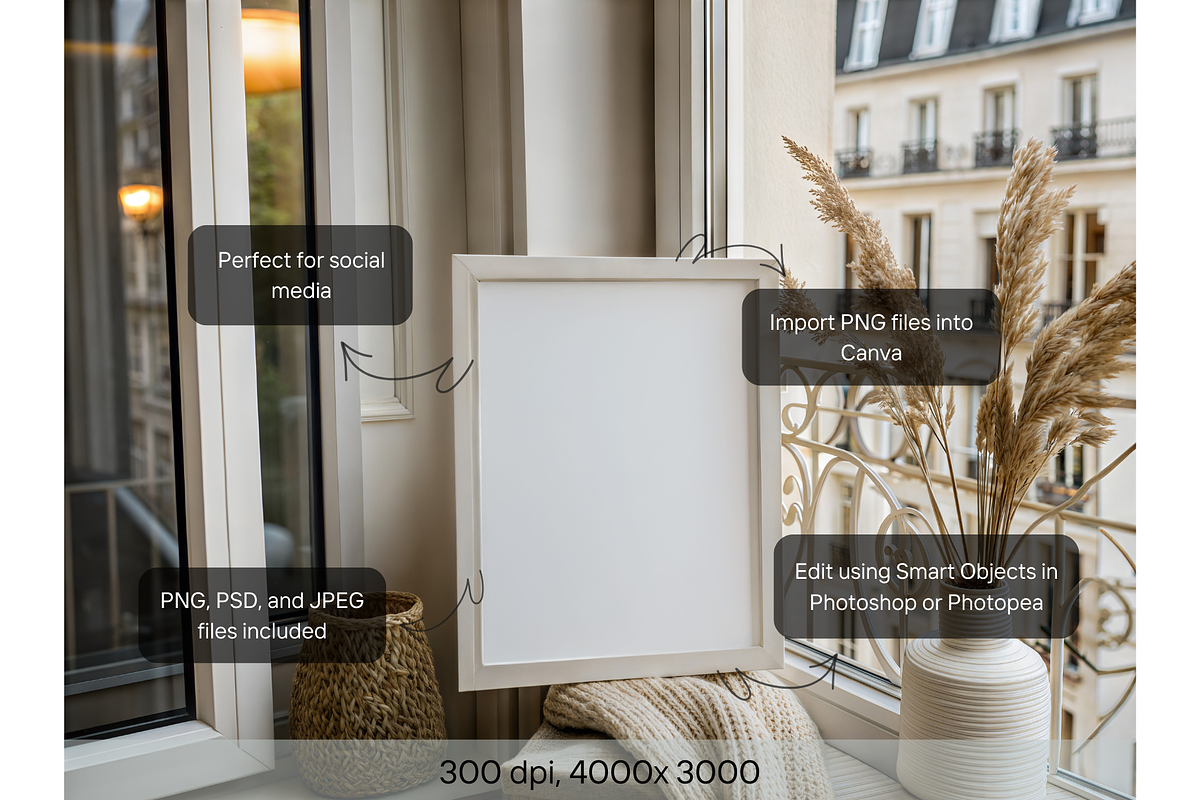Parisian Balcony Frame Mockup, a Product Mockup by MockupWizard (Photo 2 of 5)