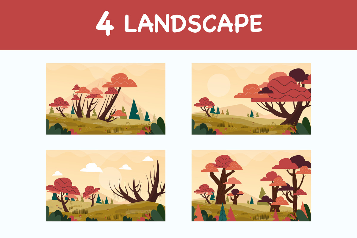 autumn jungle landscape vector set, a Seasonal Illustration by foxndeer (Photo 1 of 4)