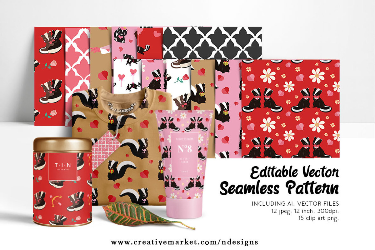 Skunk Valentines Tileable Pattern, a Pattern Graphic by NDesigns (Photo 1 of 4)