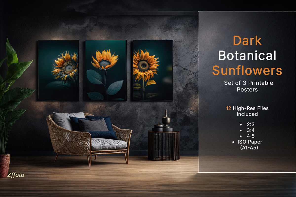 Dark Sunflower Triptych, a Decorative Illustration by BazziBa♥ (Photo 1 of 8)