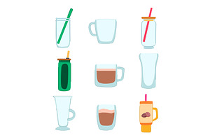 Coffee Glass Set Cartoon Vector