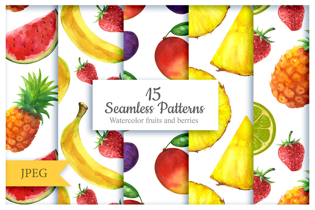 Fruits and berries seamless patterns, a Pattern Graphic by Color_Brush (Photo 1 of 7)